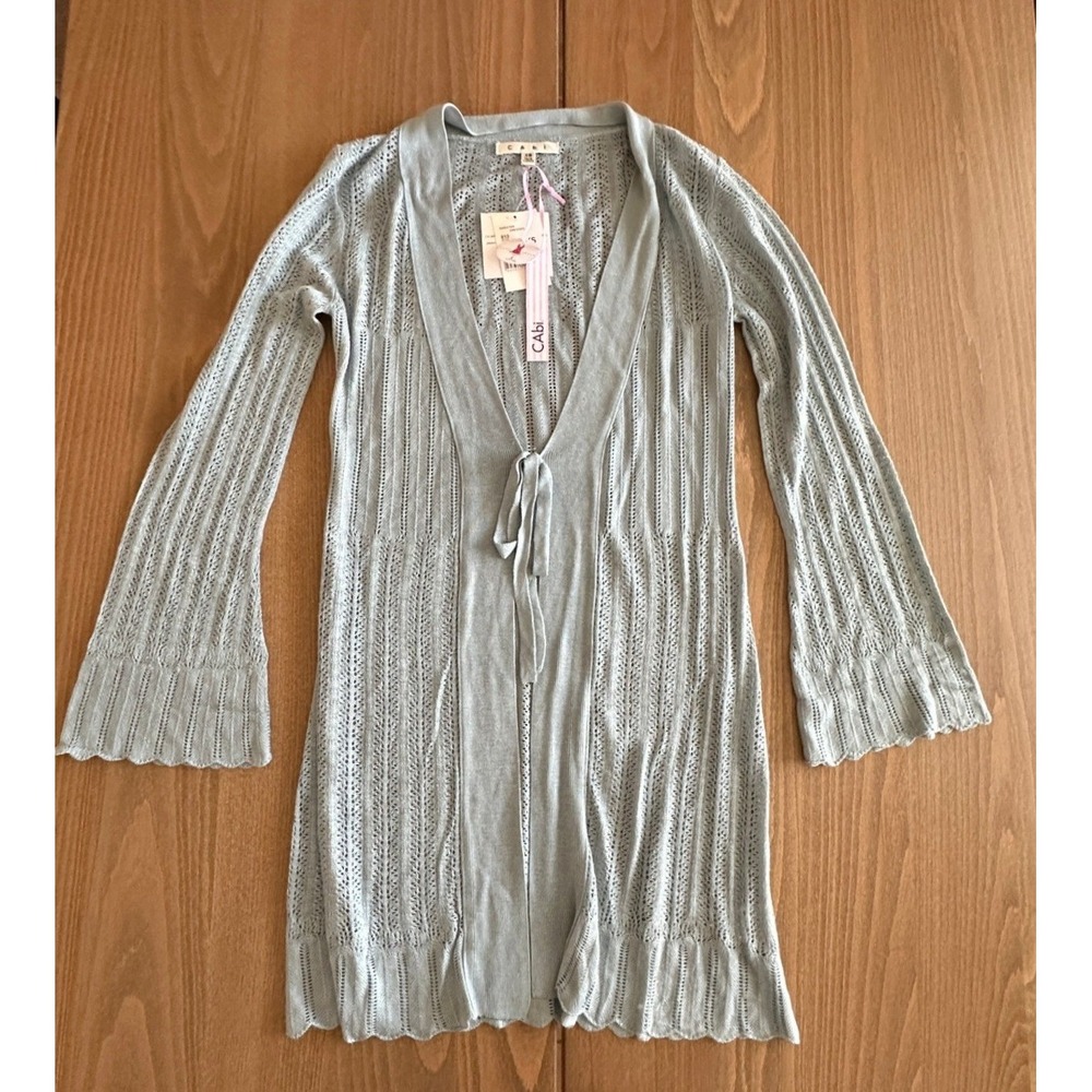 Cabi Sweater Dresden Light Blue Pointelle Knit Tie Front Cardigan 813 XS NEW